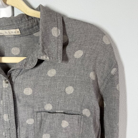 HINGE Womens Polka Dot Flannel Button Up Small Gray Chest Pockets Smart Casual - Picture 4 of 13